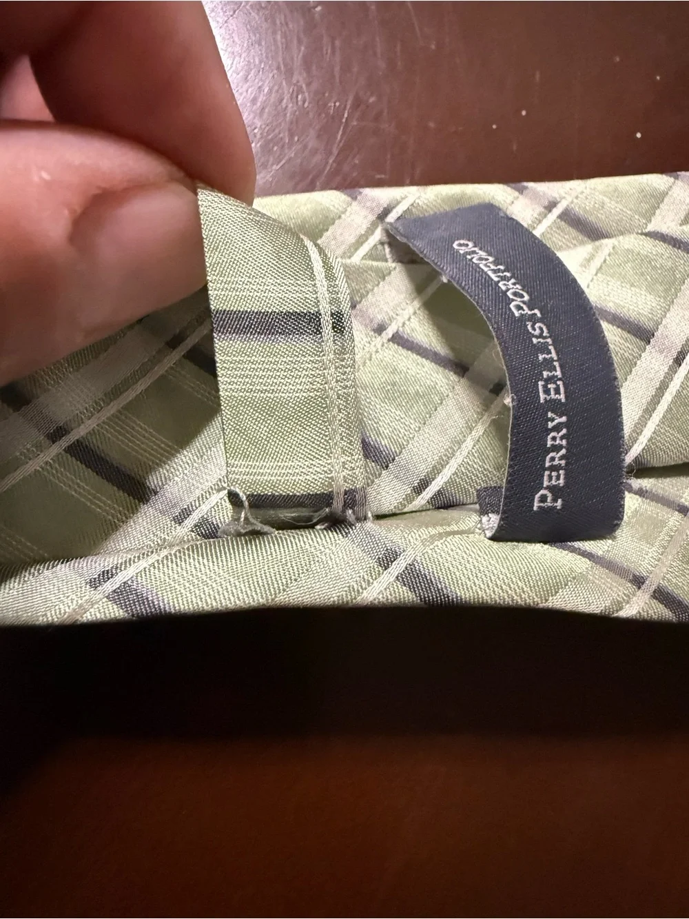 Perry Ellis Blue Geometric & Light Green Plaid Silk Ties